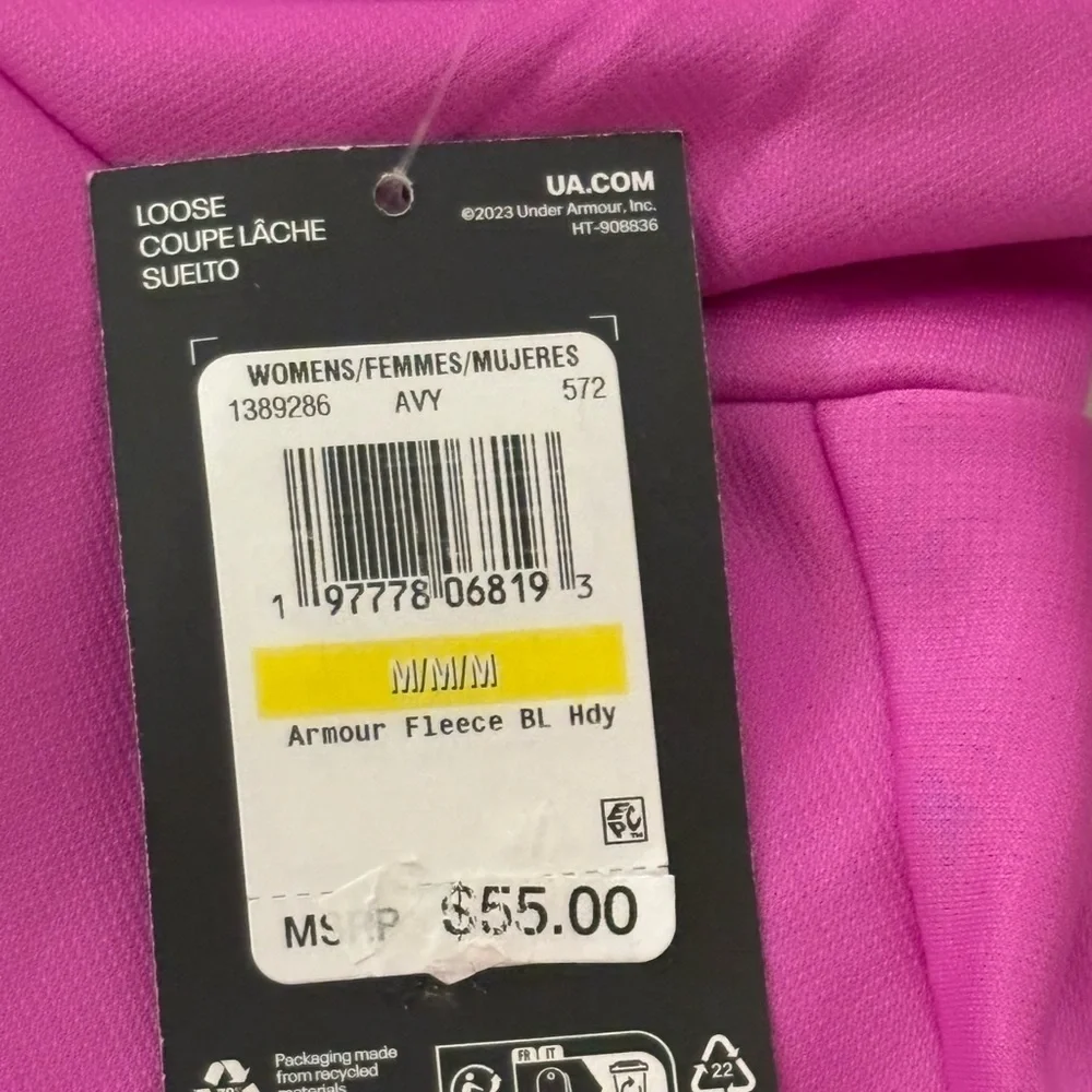 NEW w/tags!Women’s Medium Under Armour Fleece Hoodie .Vivid Magenta w black logo - Picture 7 of 9